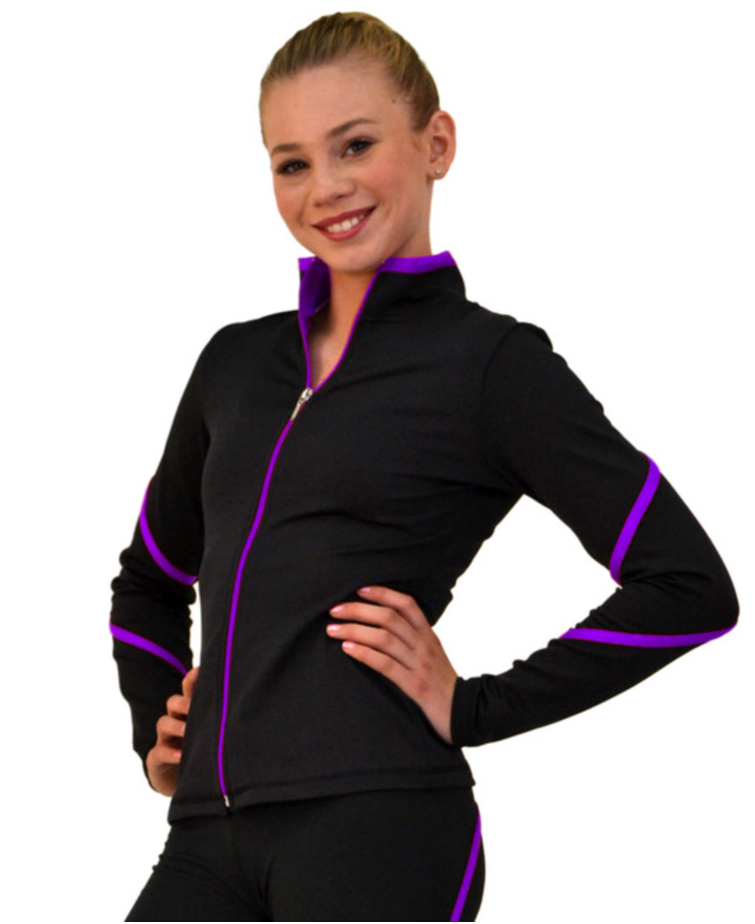 Chloe Noel J76 Heavy Poly Spandex Pipings Swirl Figure Skating Jacket - Purple / Child Small / No Crystal - Jackets