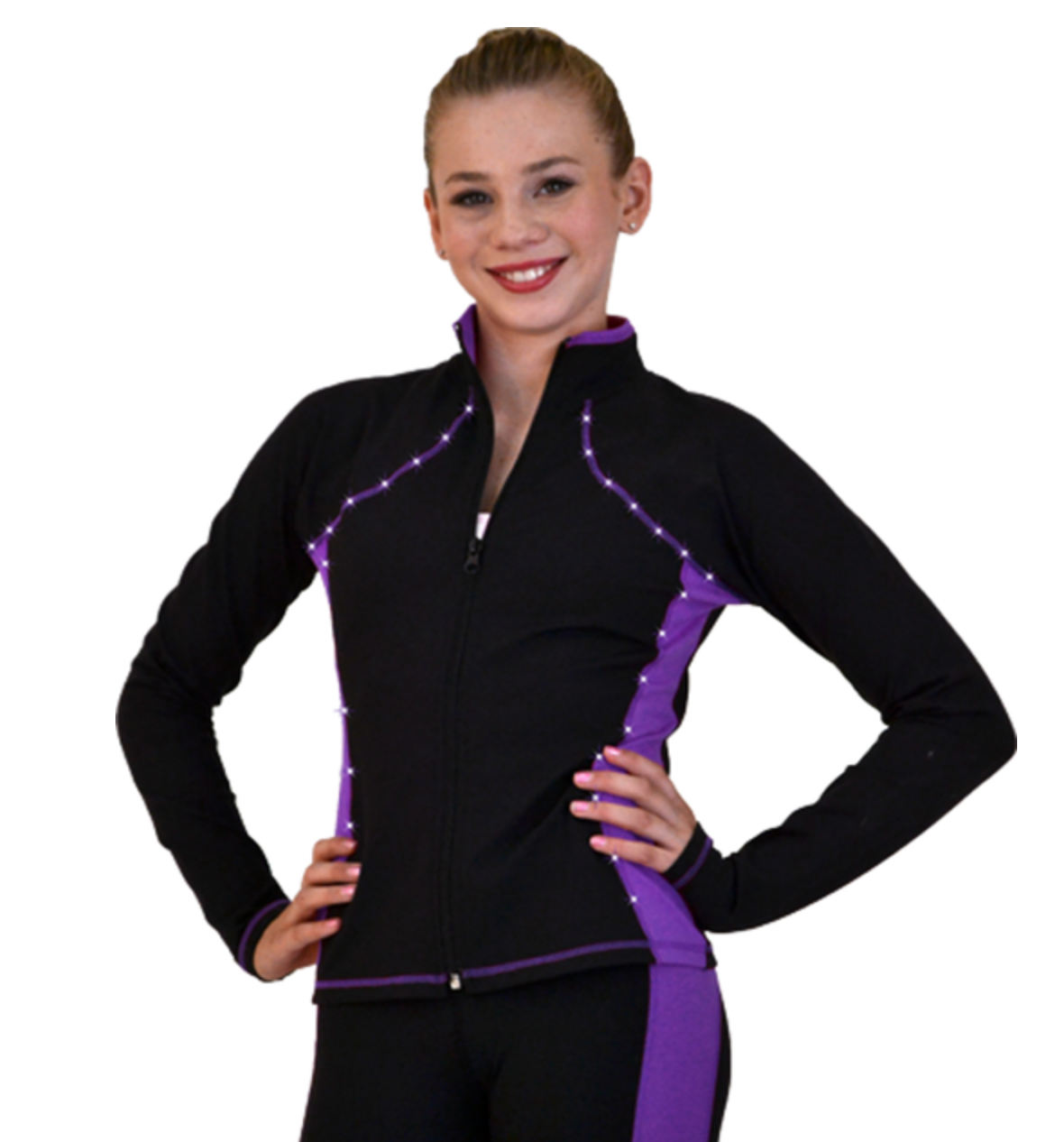 Chloe Noel JS08 Supplex Rider Style Figure Skating Jacket with Crystals - Purple / Child XS - Jackets and Gilets
