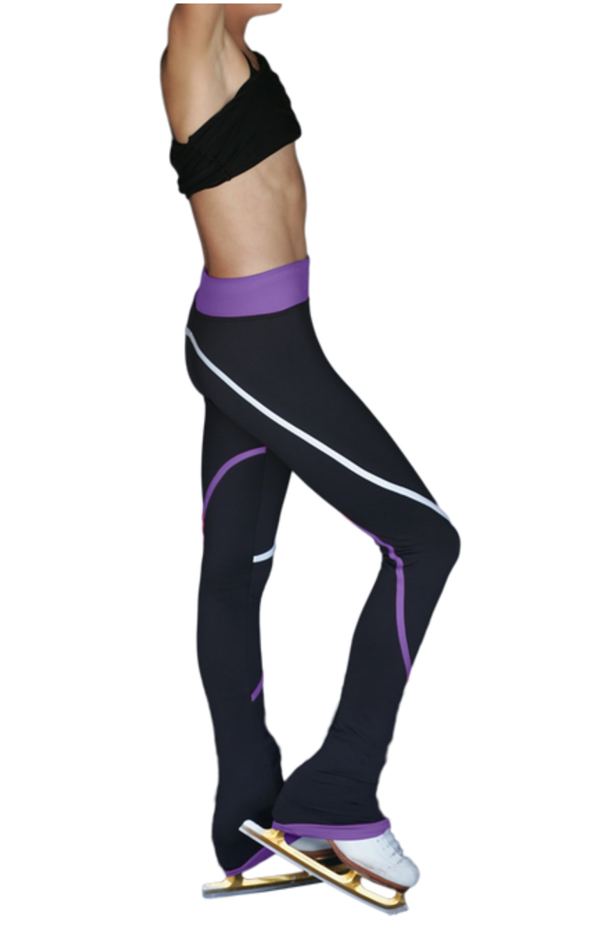 Chloe Noel P618F 2-Tone Piping Figure Skating Leggings - Purple with Crystals / Child XS - Figure Skating Leggings