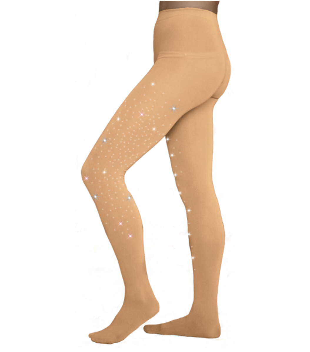 Chloe Noel TF8830 Footed Tights - Light Tan / Crystal Sides / Adult XS - Accessories > Skating Tights