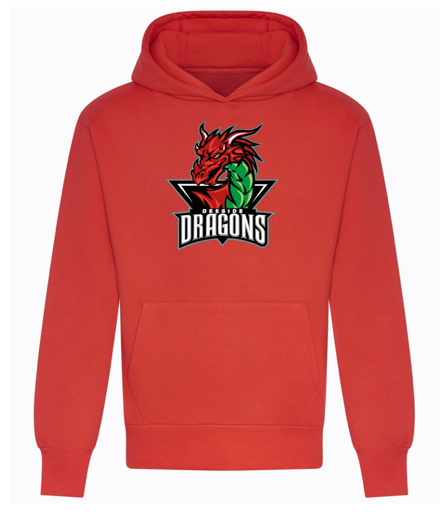 Deeside Dragons Relaxed Fit Hoodie - Official Merchandise - XS / Fire Red / Dragons Logo