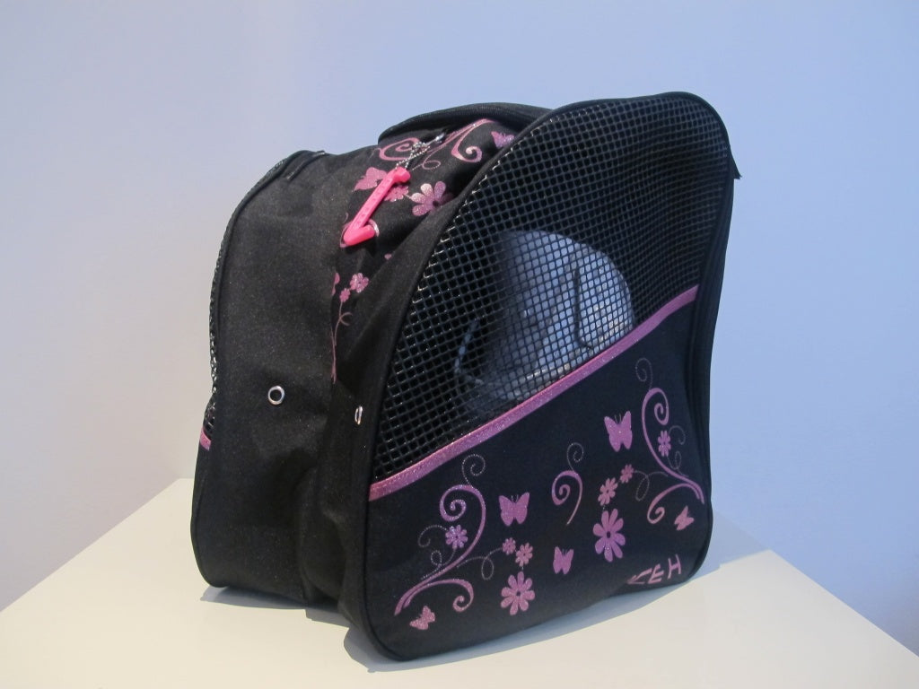 Ice H Skate Backpack Style Glitter Print Carry Bag - Flower / Butterfly - Pink Glitter Print - Accessories > Skate Bags