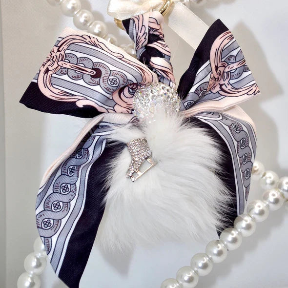 Ice Skate Fluffy Bow Keyring by Brilliance & Melrose - White - Figure Skating