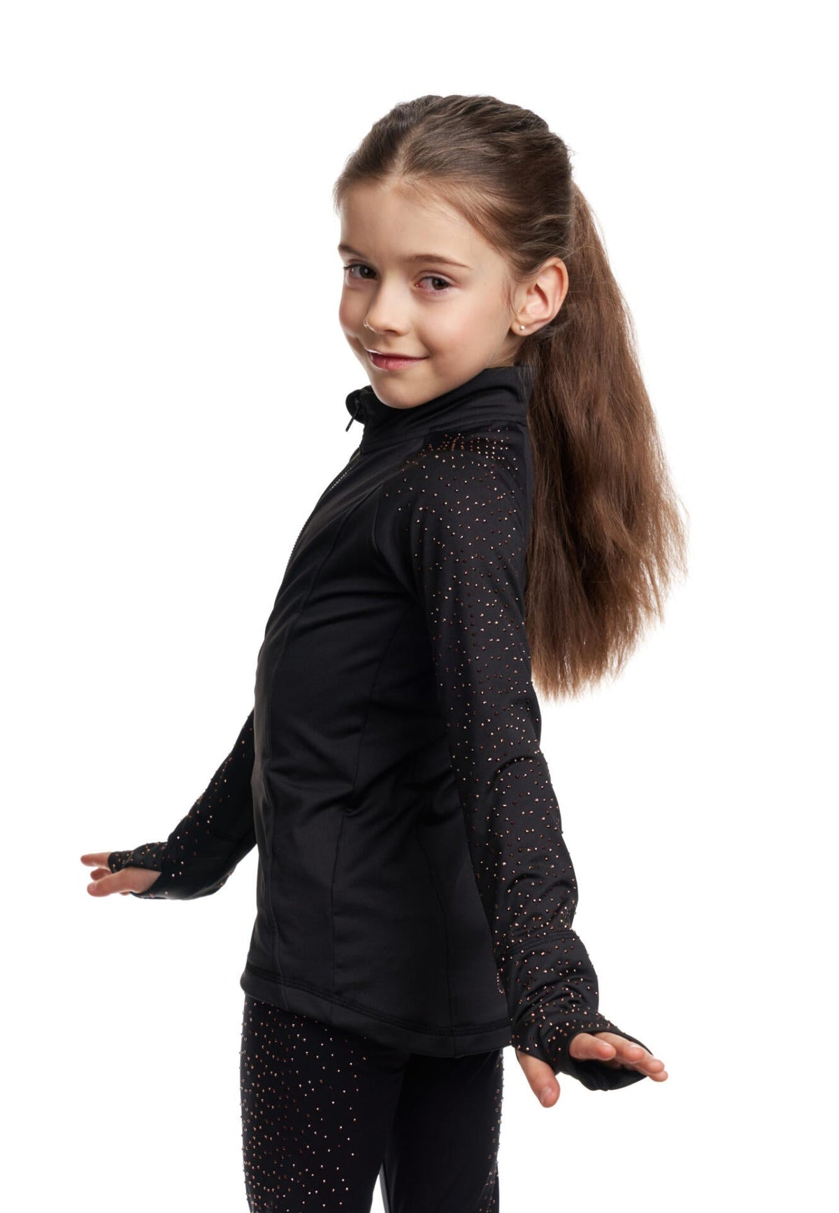 Jiv Sport Milkway Jacket - Black with Rose Gold Crystals / 130cm (Child) - Clothing > Figure Skating Jackets