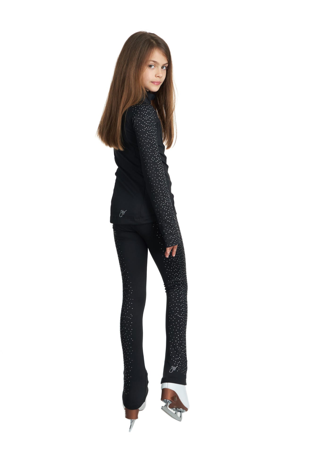 Jiv Sport Milkyway Leggings - Black with Clear Crystals / 130cm (Child) - Clothing > Figure Skating Leggings