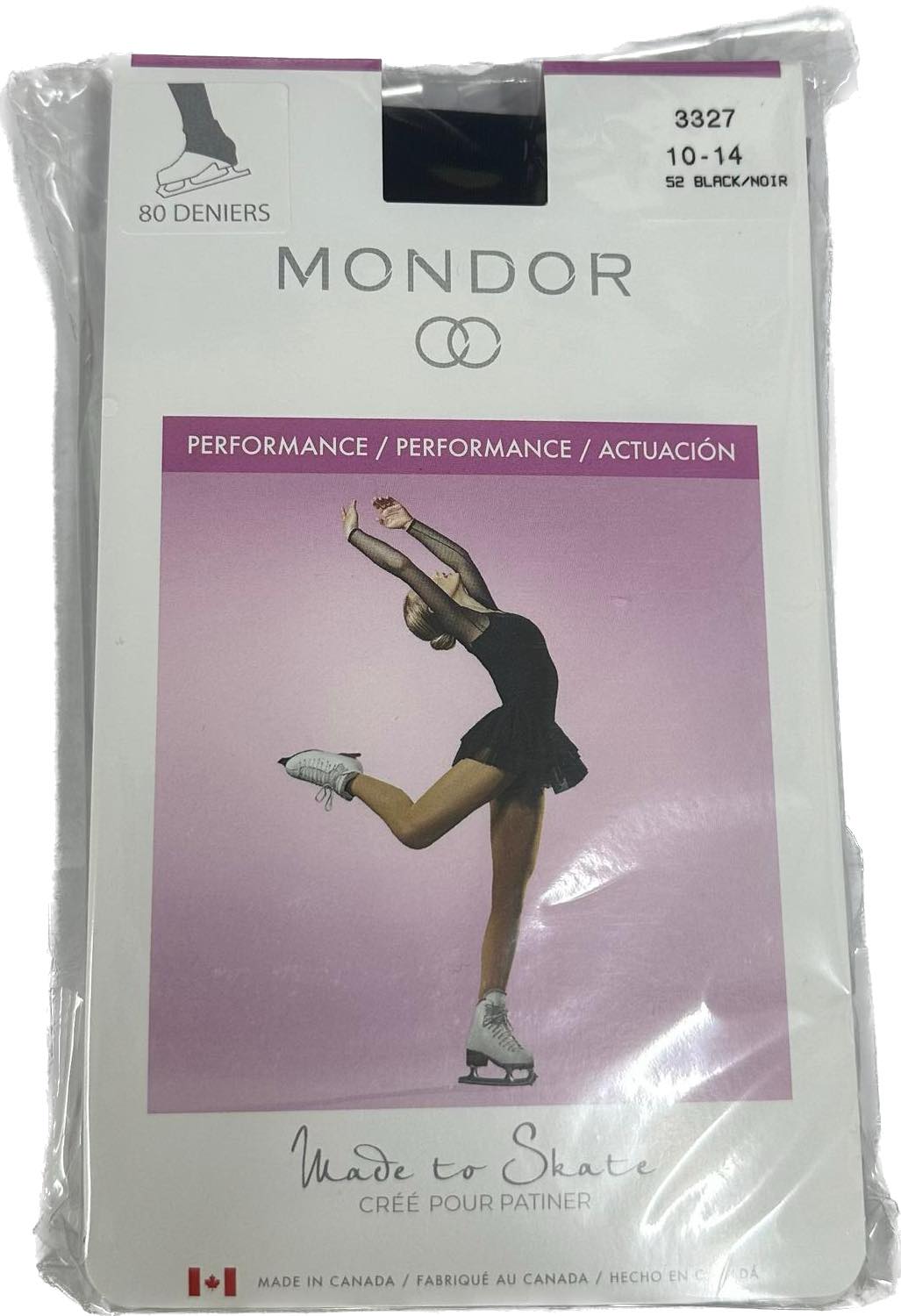 Mondor 3327 Performance Ultra Opaque Over Heel Skating Tights in Black - 6-10 years / Black - Clothing > Figure Skating
