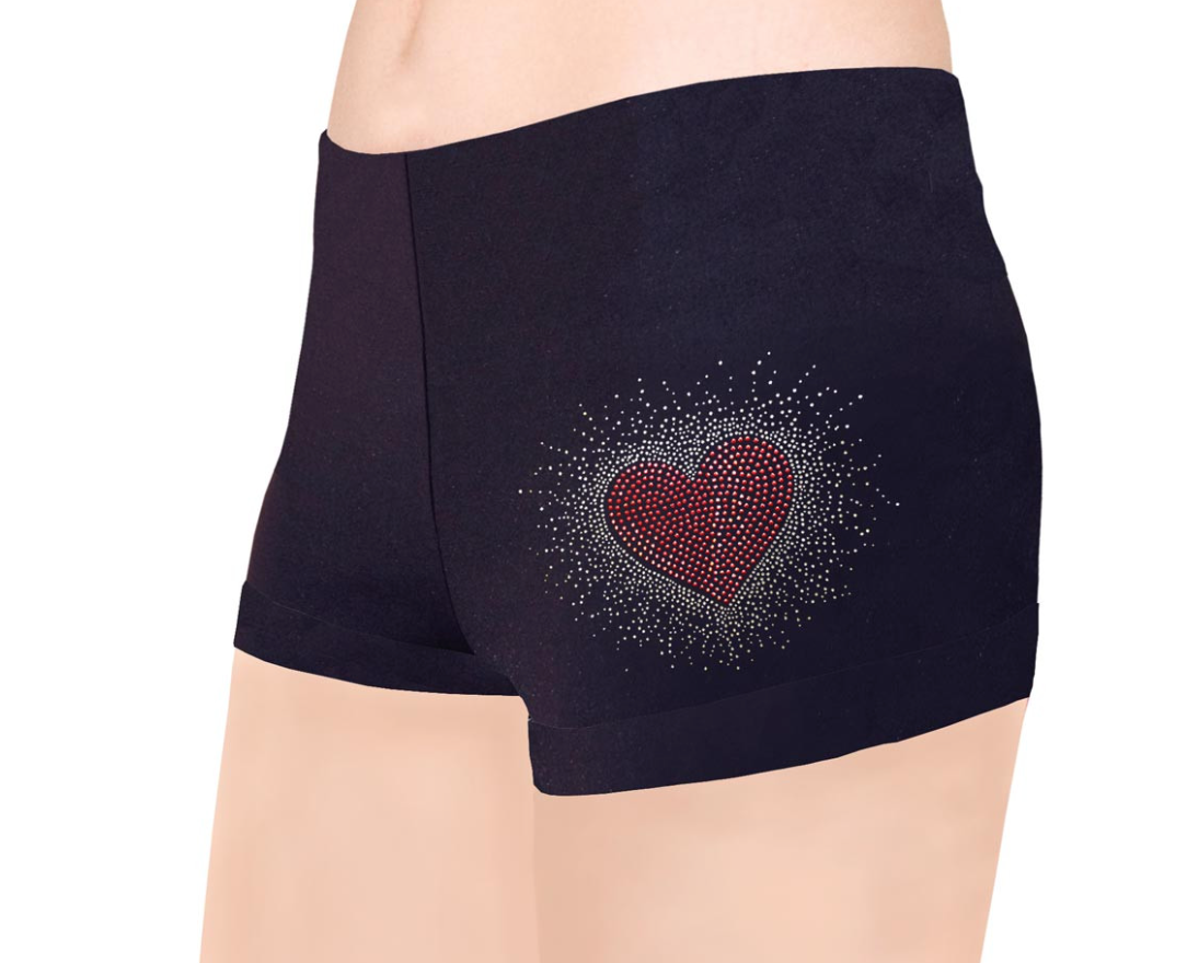 NY2 Sportswear Rhinestone Pink Heart Skating Shorts - Clothing > Figure Skating Leggings