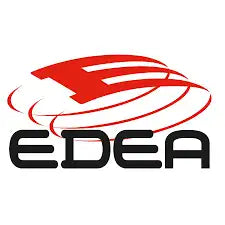 Red and black edea logo featuring a stylized winged emblem above the brand name.