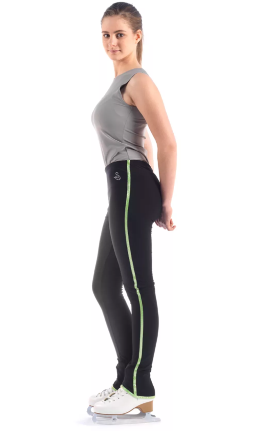 Sagester 424 Figure Skating Pants with Lime Green Edges - Adult XL - Clothing > Figure Skating Leggings