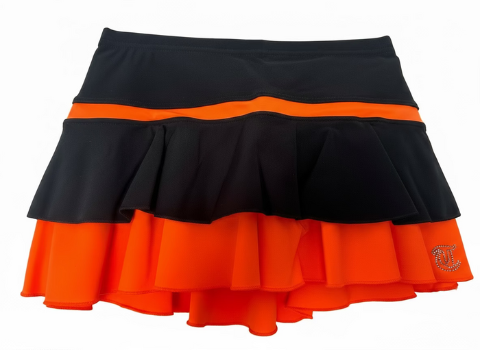 Thuono Linx Layered Skirt - Black/ Neon Orange - 1 - Clothing > Figure Skating Dresses