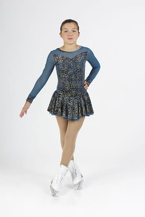 12938 Mondor Ice Skating Dress in Teal/Rose Gold