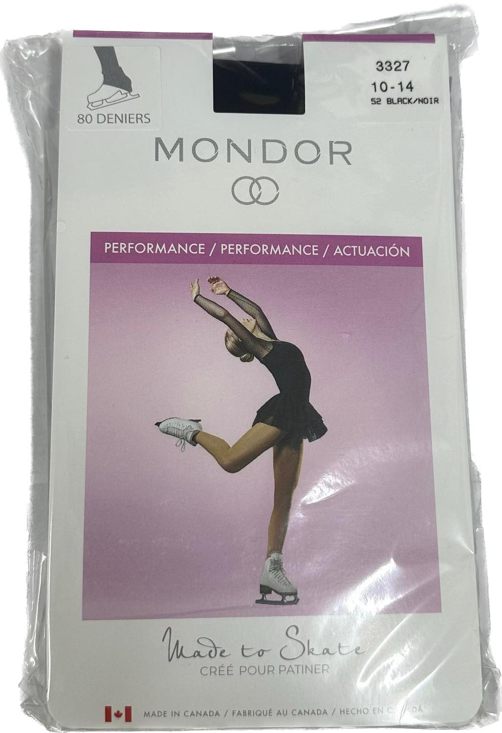 Mondor 3327 Performance Ultra Opaque Over Heel Skating Tights in Black