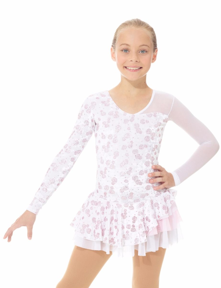2971 Ice Skating Dress by Mondor in White with Pink Glitter