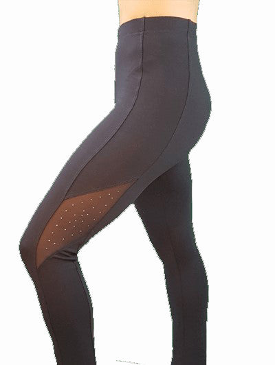 Gees Active Pro Active Mesh Panel Leggings with Crystals in Black size 26" Long