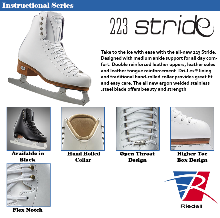 Riedell 223 Stride Complete White Figure Skates Size 4-10